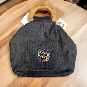 NEW Vintage FADED GLORY Denim Handbag Wood Handles Blue Jean Purse